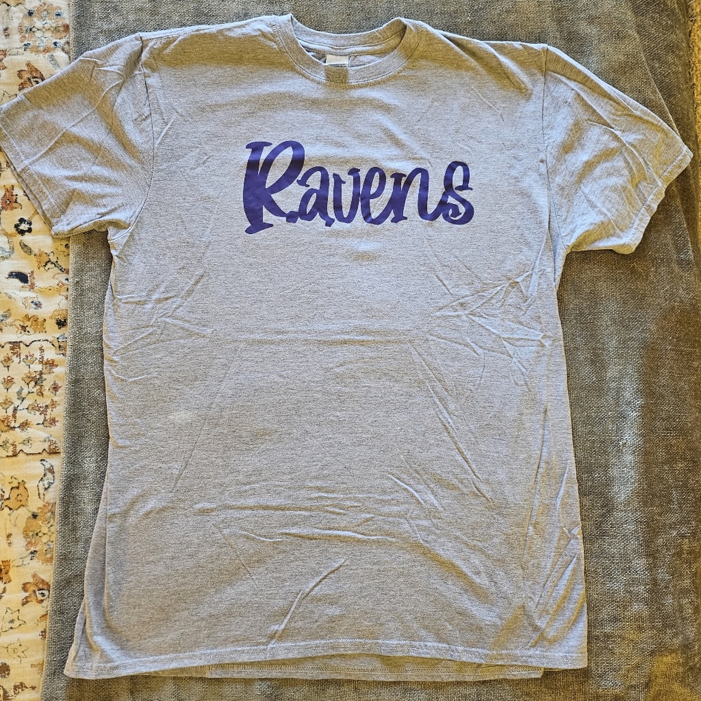 Gray T-Shirt with Purple Ravens Print